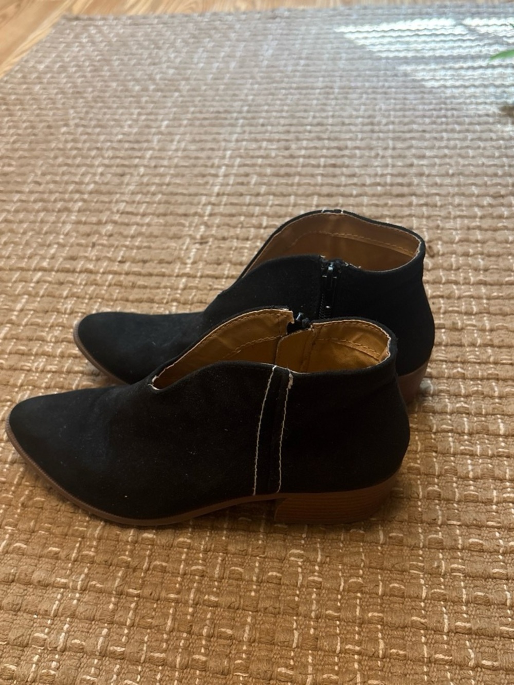 Qupid Black Suede Ankle Booties with Side Zip